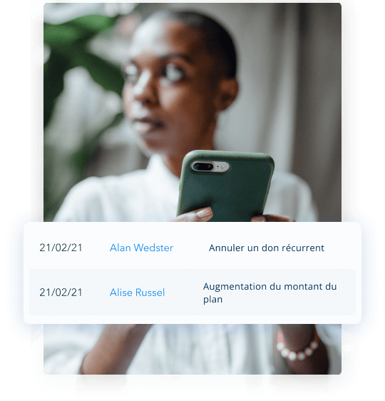 Recevoir des notifications sur les activités des donateurs récurrents Recevoir des notifications sur les activités des donateurs récurrents