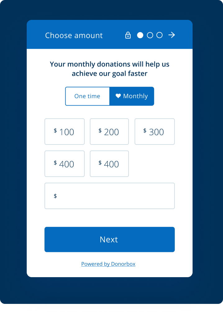 A pop up donation form opens up when your donors clicks “Donate”, letting the entire donation take place on your WordPress site. A pop up donation form opens up when your donors clicks “Donate”, letting the entire donation take place on your WordPress site.